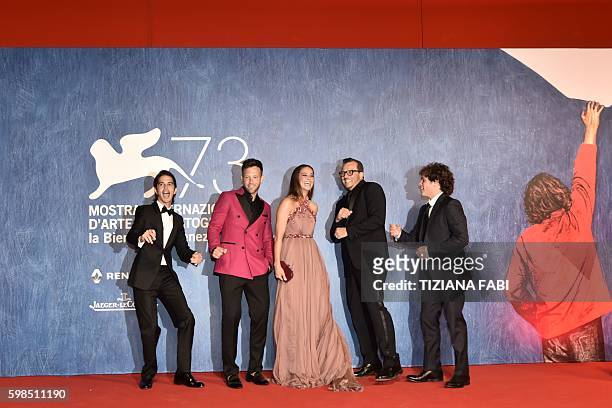 Actor Joseph Haro, actor Taylor Frey, actress Matilda Lutz, Italian director Gabriele Muccino and actor Brando Pacitto attend the premiere of...