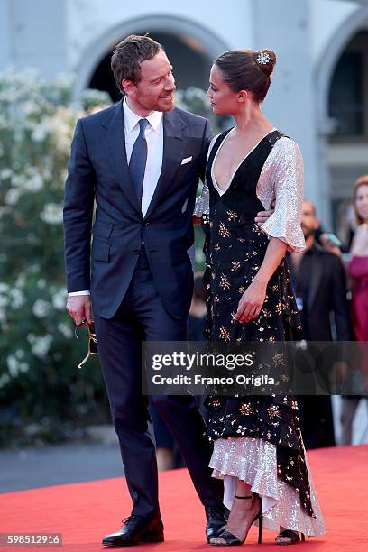 Actors Alicia Vikander and Michael Fassbender attend the premiere of 'The Light Between Oceans' during the 73rd Venice Film Festival at Sala Grande...