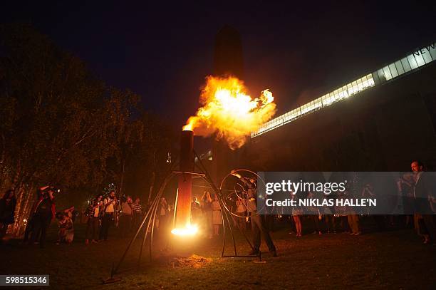 Fire Garden", designed by French fire masters Compagnie Carabosse, is performed outside of the Tate Modern in central London as part of the London's...