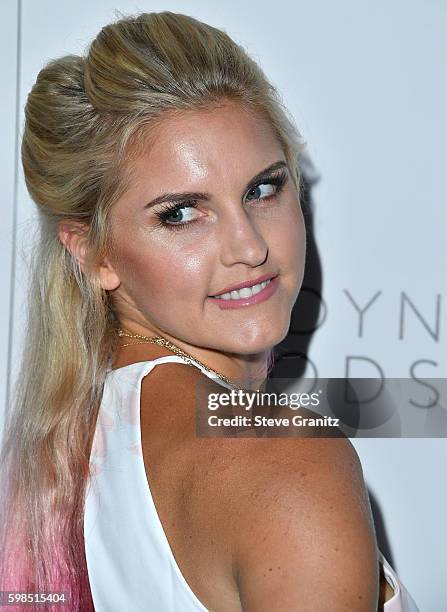 Rebecca Louise arrives at the Boohoo X Jordyn Woods Fashion Event at NeueHouse Hollywood on August 31, 2016 in Los Angeles, California.