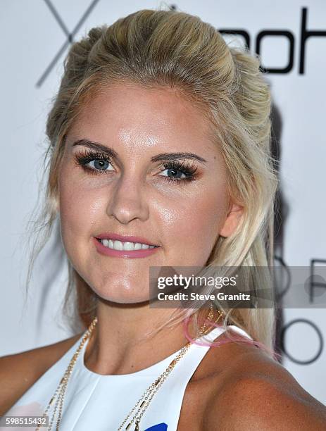 Rebecca Louise arrives at the Boohoo X Jordyn Woods Fashion Event at NeueHouse Hollywood on August 31, 2016 in Los Angeles, California.