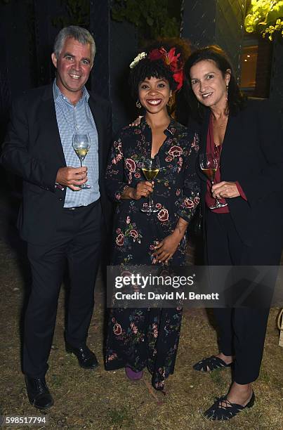 Olivier Krug, Hollie Cook and Maggie Henriquez attend Krug Island, a food and music experience hosted by Krug champagne on September 1, 2016 in...