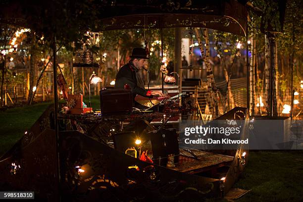 Musical installation forms part of the 'Fire Garden' event by Compagnie Carabosse outside the Tate Modern on September 1, 2016 in London, England....