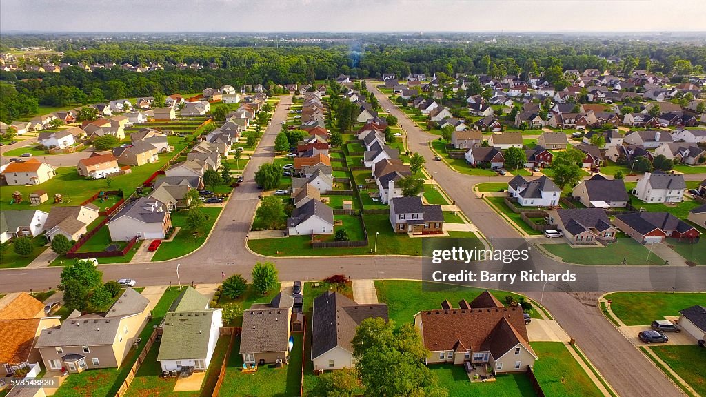 Residential neighborhood aerial in Murfreesboro, Tennessee