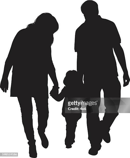 赤ちゃんと一緒に歩くカップル - 家族　シルエット点のイラスト素材／クリップアート素材／マンガ素材／アイコン素材