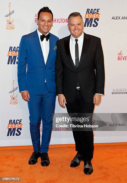 Salvador Camarena and Ross Mathews attend the 23rd annual Race to Erase MS Gala at The Beverly Hilton Hotel on April 15, 2016 in Beverly Hills,...