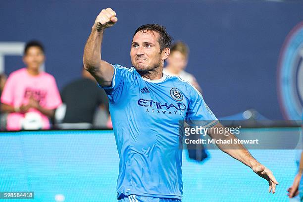 Midfielder Frank Lampard of New York City FC celebrates after scoring a goal during the match vs D.C. United at Yankee Stadium on September 1, 2016...