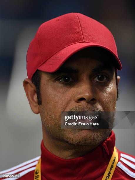 Mahdi Ali,coach of United Arab Emirates looks on prior to the 2018 FIFA World Cup Qualifiers Group B match between Japan and United Arab Emirates at...