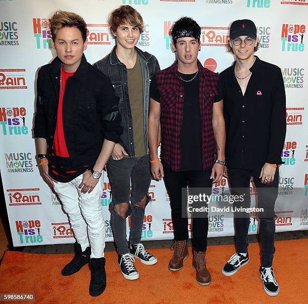 Pop band After Romeo members attend the iPain Music Moves Awareness event at The Charleston Haus on September 1, 2016 in Los Angeles, California.