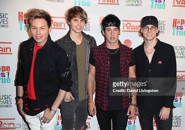 Pop band After Romeo members attend the iPain Music Moves Awareness event at The Charleston Haus on September 1, 2016 in Los Angeles, California.