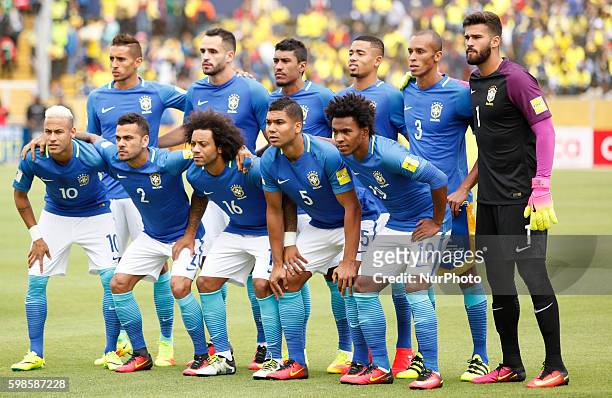 Team Brazil during World Cup Qualifying match Russia 2018, played between Ecuador and Brazil that is played at the Olimpic Stadium Atahualpa in...