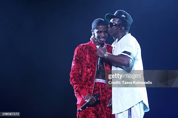 Puff Daddy performs on stage with son Christian Combs during the Live Nation presents Bad Boy Family Reunion Tour sponsored by Ciroc Vodka,...