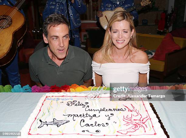Carlos Ponce and Maritza Rodriguez are seen at Telemundo Studios during a surprise birthday party on September 1, 2016 in Miami, Florida.