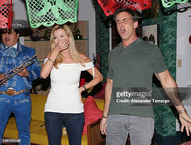 Maritza Rodriguez and Carlos Ponce are seen at Telemundo Studios during a surprise birthday party on September 1, 2016 in Miami, Florida.