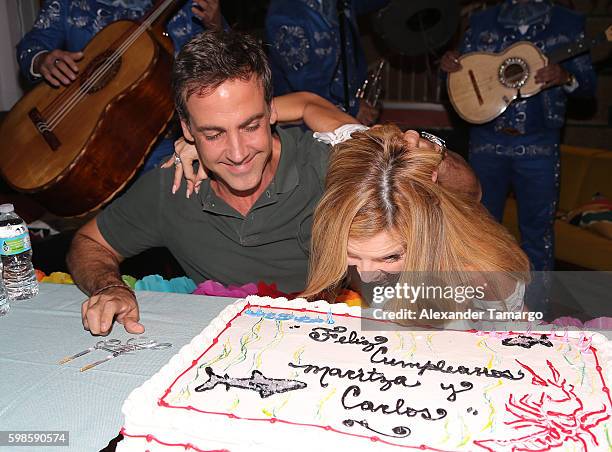 Carlos Ponce and Maritza Rodriguez are seen at Telemundo Studios during a surprise birthday party on September 1, 2016 in Miami, Florida.