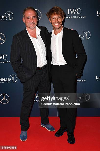 Giorgio Pasotti and Joe Violante attend the Laureus F1 Charity Night at the Mercedes-Benz Spa on September 1, 2016 in Milan, Italy.