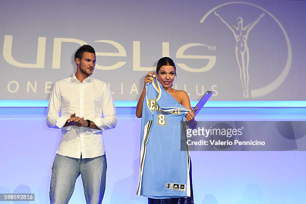 Danilo Gallinari and Federica Masolin attend during the Laureus F1 Charity Night at the Mercedes-Benz Spa on September 1, 2016 in Milan, Italy.