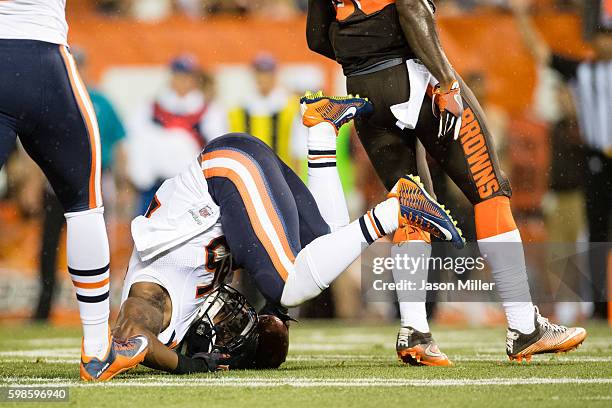 Running back Kevin Peterson of the Chicago Bears scores a touchdown during the second quarter against the Cleveland Browns during a preseason game at...