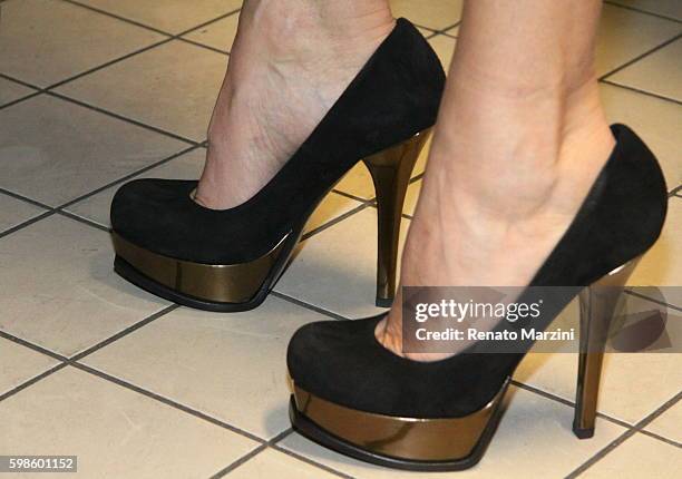 Model Teresa Maxova, shoe detail, is seen during her charity fashion show for kids on November 28, 2012 in Prague, Czech Republic.