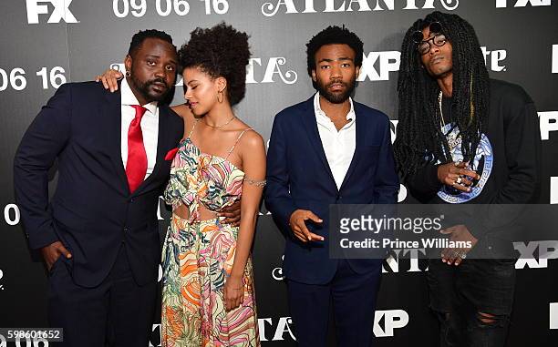 August 25: Brian Tyree Henry, Zazie Beetz, Donald Glover and Keith Stanfield attend the FX Premiere of "Atlanta" at the Georgia Aquarium on August...
