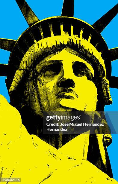 stockillustraties, clipart, cartoons en iconen met lady liberty of new york pop art style illustration - statue of liberty drawing