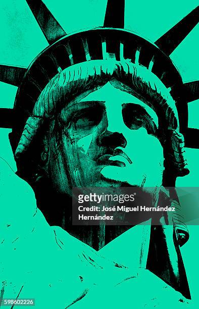 ilustraciones, imágenes clip art, dibujos animados e iconos de stock de lady liberty of new york pop art style illustration - statue of liberty drawing