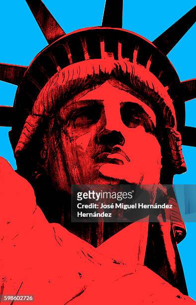 ilustraciones, imágenes clip art, dibujos animados e iconos de stock de lady liberty of new york pop art style illustration - statue of liberty drawing