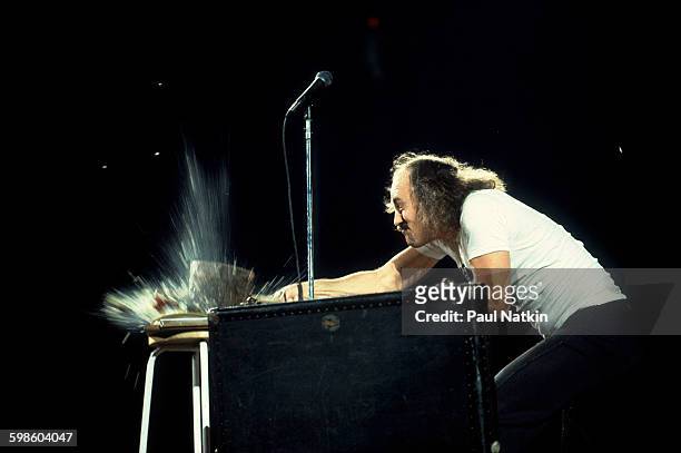 American comedian Gallagher performs at the Rosemont Horizon, Rosemont, Illinois, July 10, 1981.