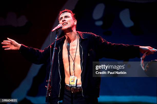 British alternative rock group Gang Of Four perform onstage at the Poplar Creek Music Theater, Hoffman Estates, Illinois, July 12, 1991. Pictured is...