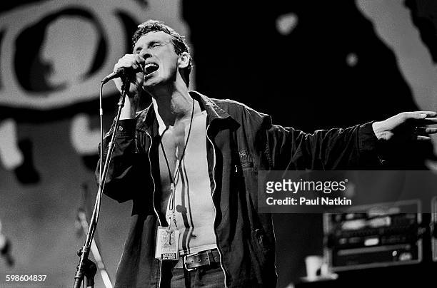 British alternative rock group Gang Of Four perform onstage at the Poplar Creek Music Theater, Hoffman Estates, Illinois, July 12, 1991. Pictured is...