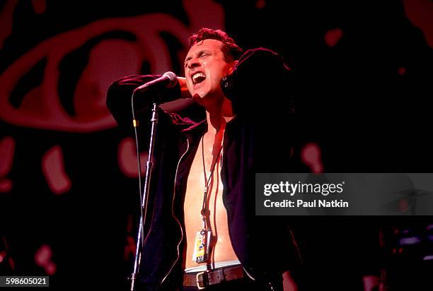 British alternative rock group Gang Of Four perform onstage at the Poplar Creek Music Theater, Hoffman Estates, Illinois, July 12, 1991. Pictured is...
