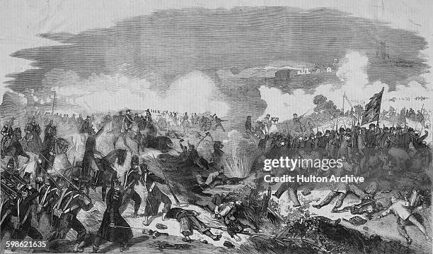 Napoleon III and Sardinian Army under Victor Emmanuel II defeat the Austrian forces under Emperor Franz Joseph I at the Battle of Solferino during...