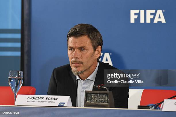 Deputy secretary general Zvonimir Boban attends FIFA First "offline" VAR test press conference at Stadio San Nicola on September 2, 2016 in Bari,...