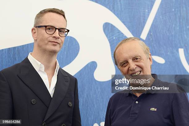 Nicolas Winding Refn and director Dario Argento attend the photocall of 'Dawn Of The Dead - European Cut' during the 73rd Venice Film Festival at...