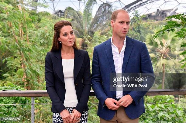 Prince William, Duke of Cambridge and Catherine, Duchess of Cambridge visit the Eden Project in Cornwall on September 2, 2016 near St Austell,...