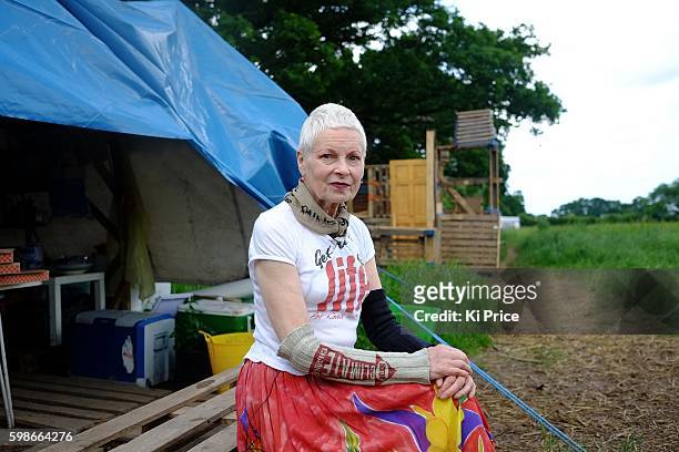 Fashion designer and campaigner Vivienne Westwood is photographed at the site of a demonstration against fracking for shale gas. June 14, 2014 in...