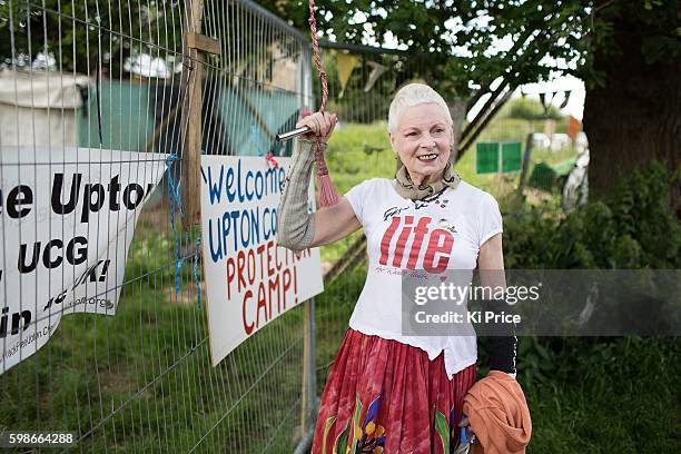 Fashion designer and campaigner Vivienne Westwood is photographed at the site of a demonstration against fracking for shale gas. June 14, 2014 in...