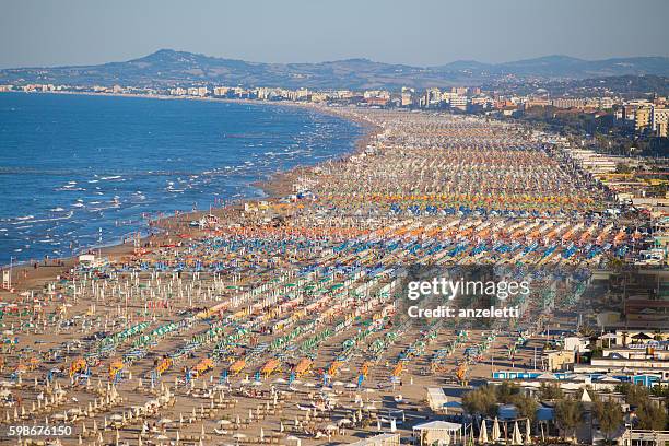 aerial view over the beach of rimini - cattolica stock pictures, royalty-free photos & images