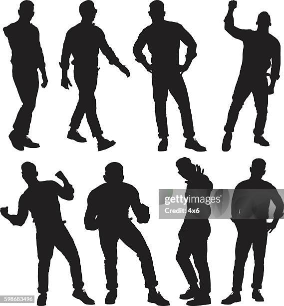 man in various actions - fist silhouette stock illustrations