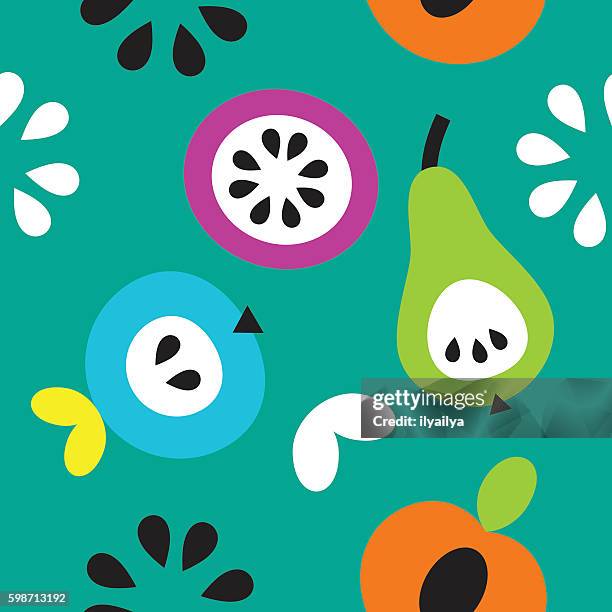 fresh fruits seamless pattern - midsummer scandinavia stock illustrations
