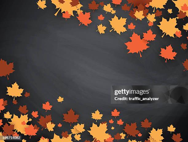 blackboard and maple leafs - maple leaf stock illustrations
