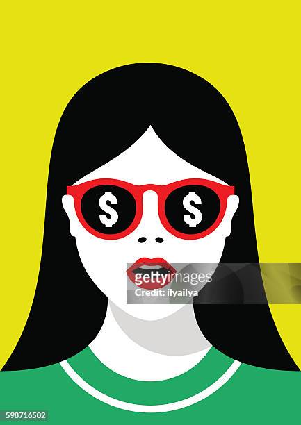 お金の反射とサングラスの女の子 - 欲張り点のイラスト素材／クリップアート素材／マンガ素材／アイコン素材
