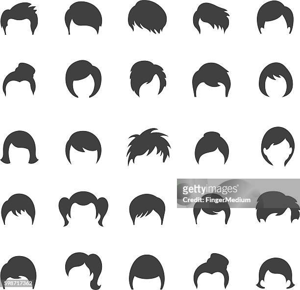 frisur icon set - hairstyle stock-grafiken, -clipart, -cartoons und -symbole