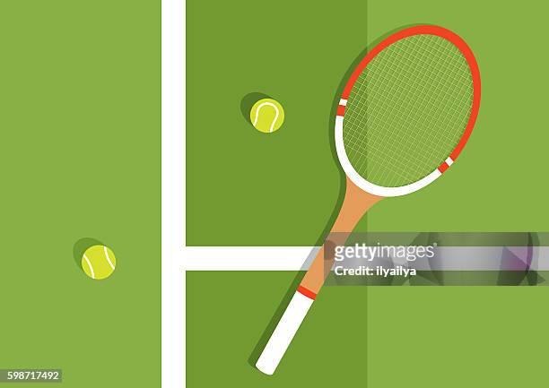 ilustraciones, imágenes clip art, dibujos animados e iconos de stock de cancha de tenis de césped - tennis racket