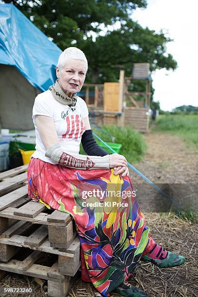 Fashion designer and campaigner Vivienne Westwood is photographed at the site of a demonstration against fracking for shale gas. June 14, 2014 in...