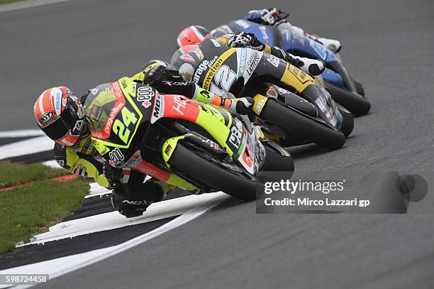 Simone Corsi of Italy and Speed Up Racing leads the field during the MotoGp Of Great Britain - Free Practice at Silverstone Circuit on September 2,...