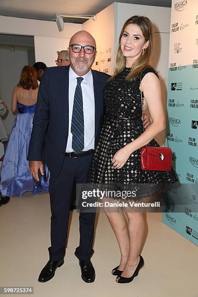 Lorenzo Soria and Carly Steel attend the Hollywood Foreign Press Association Cocktail during the 73rd Venice Film Festival on September 2, 2016 in...