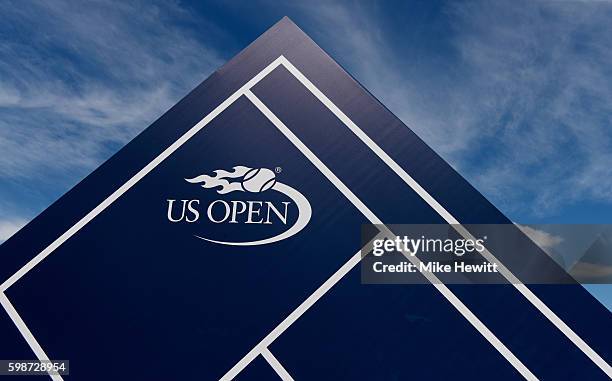 View of the US Open logo as seen from the grounds on Day Five of the 2016 US Open at the USTA Billie Jean King National Tennis Center on September 2,...