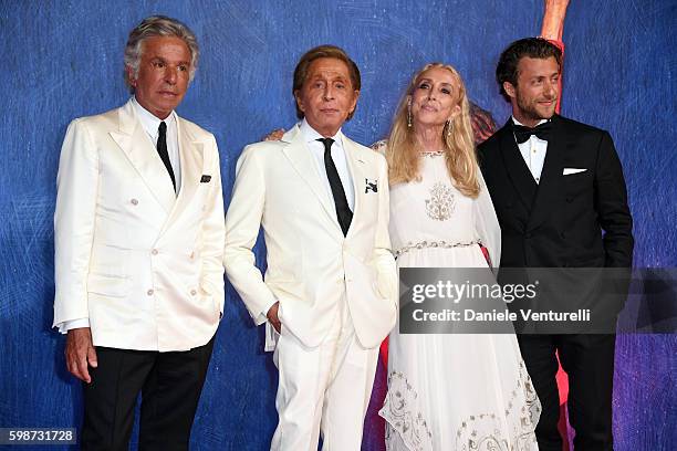 Giancarlo Giammetti, Valentino Garavani, Franca Sozzani, and Francesco Carrozzini attend the premiere of 'Franca: Chaos And Creation' during the 73rd...