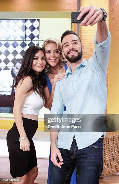 Martha Higareda, Fernanda Castillo and Francisco Caceres on The Set Of Telemundo's "Un Nuevo Dia" to promote "No Manches Frida" at Telemundo Studio...